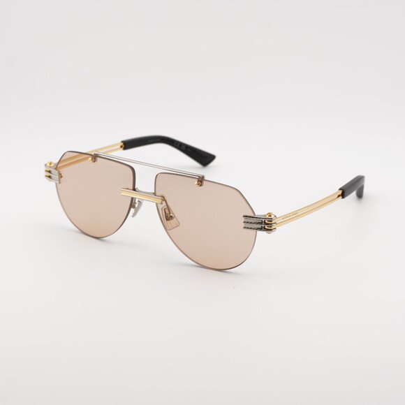 Bottega Veneta BV1342S 002 Sunglasses Silver/Gold Aviator Frame, Brown Lenses main image 4